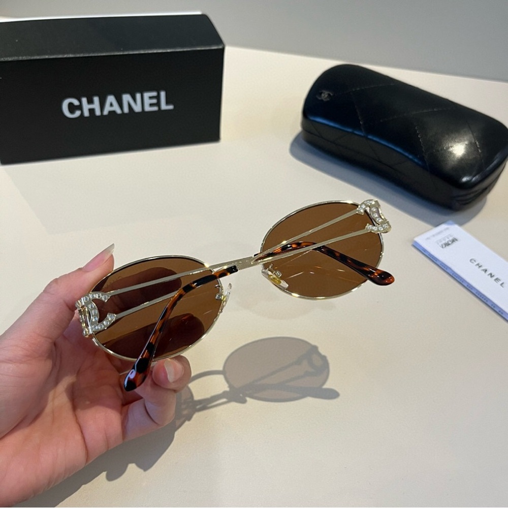 Chanel Gold Aviator Sunglasses with Signature Detailing - Picture 8 of 8